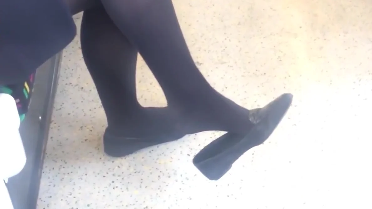 Candid Feet Dangling Shoeplay Black Tights Nylons