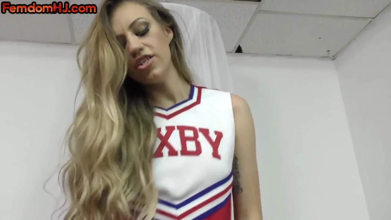 Femdom HJ cheerleader babe in stockings and heels rides cock
