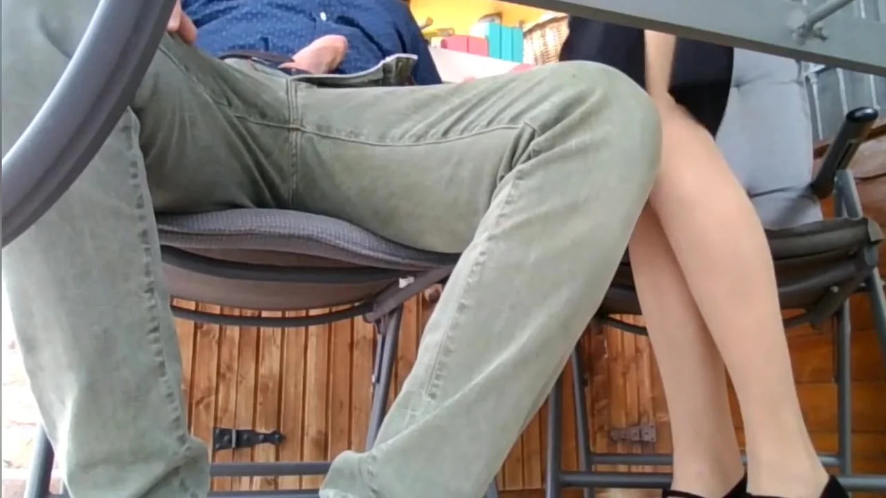 Under The Table. The Cheating Wife Invites The Neighbor For A Drink And Rides Him