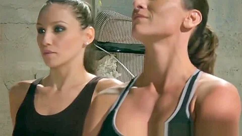 Lesbian babe orgy in their lesbo gym during their work out