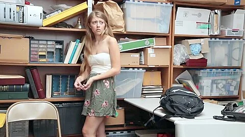 Skinny teen 18+ shoplifter finally caught and taken advantage of