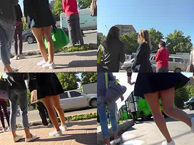 Skinny-bum slim chick caught wearing in upskirt vid