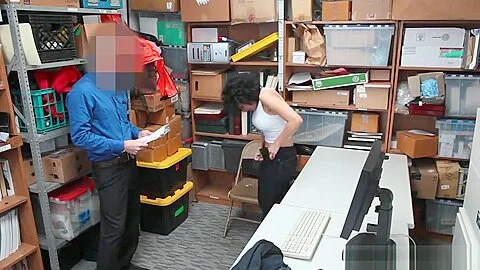 Busty teen 18+ shoplifter fucks the security guard for freedom