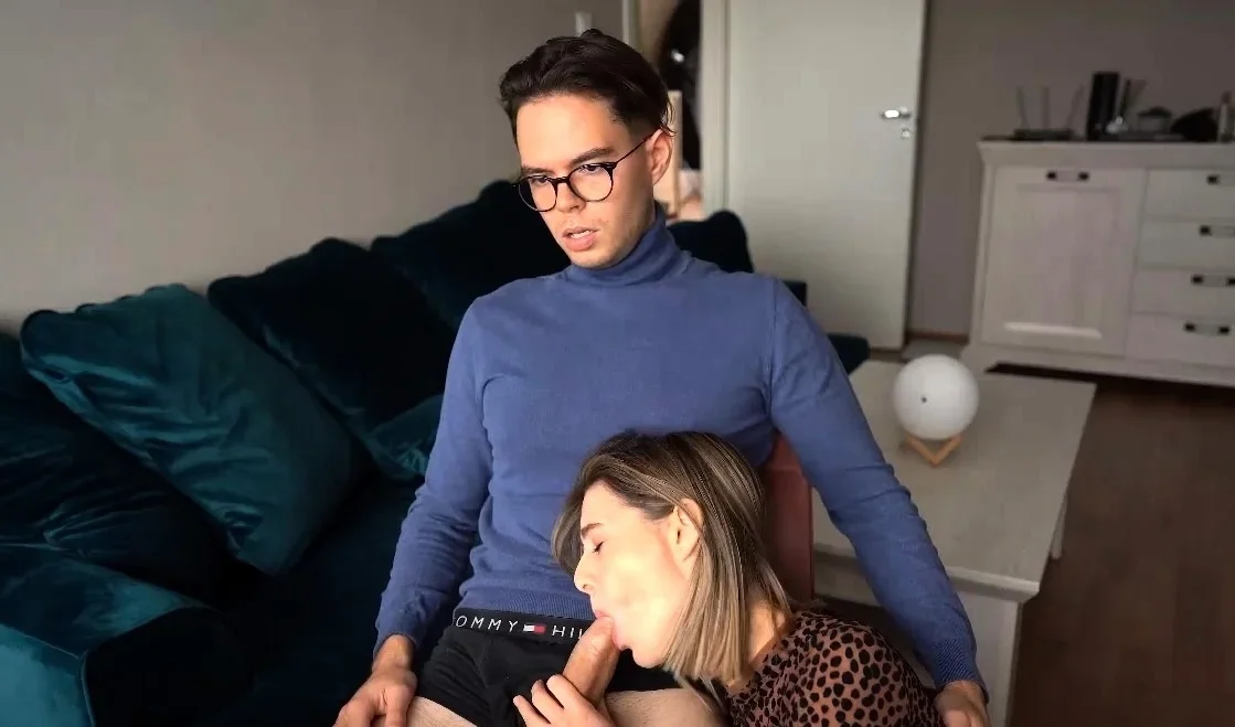 Watching Porn While Stepsis Sucks My Cock Cum On Tits
