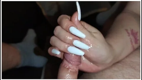 Knob Rubbing Handjob With White Long Nails *ball Massage End
