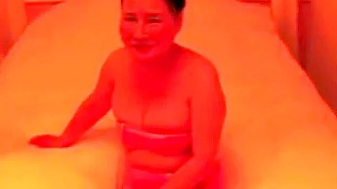 Oriental Granny wench creamed in hotel