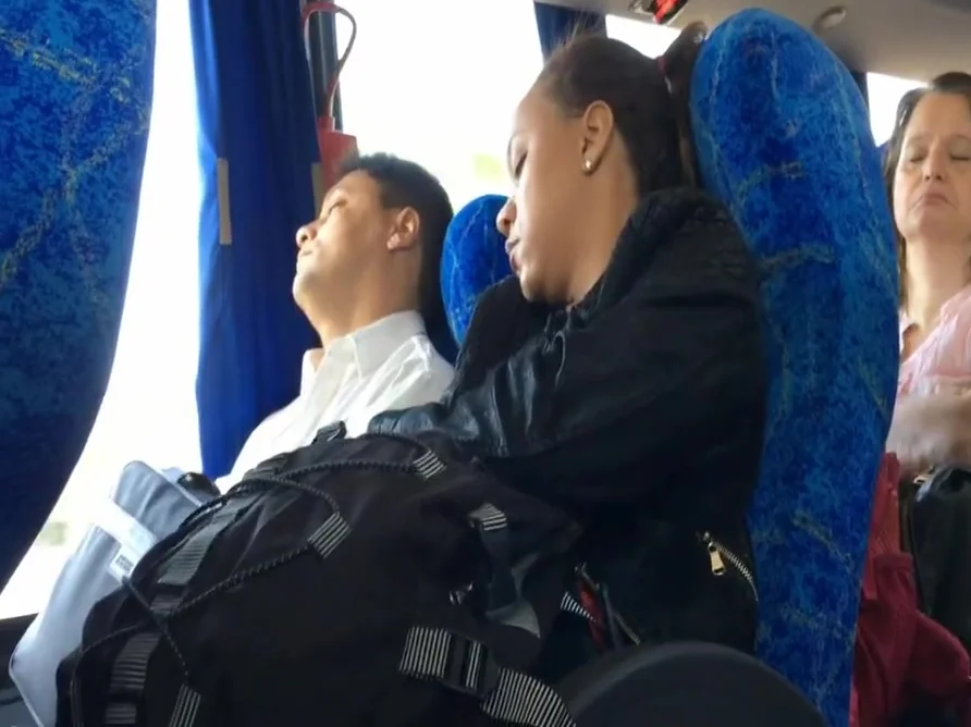 Candid Ebony Foot in bus flip flops