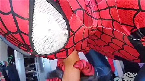 Zentai Cosplay and Pantyhose Encased Masked Babes Suck Huge Cocks (Clips)
