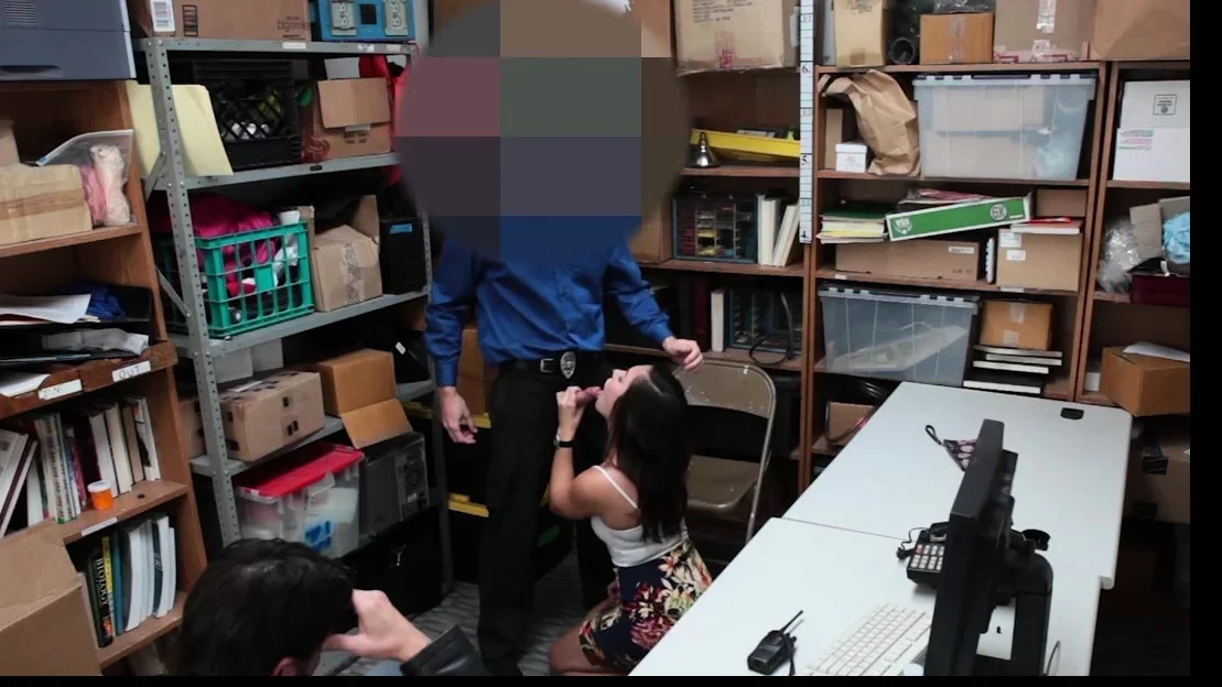 Sexy teen caught by a LP officer in front of stepdad