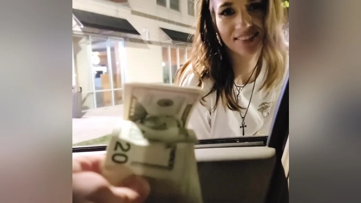 Beautiful teen 18+ With Perfect Tits Sucks A Big Cock Until She Gets His Cum And His Cash