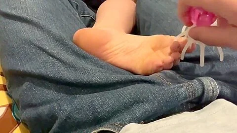Massaging And Tickling Tiny Size 6 Teen Feet