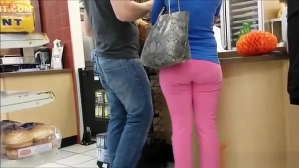 Pink tight pants ass