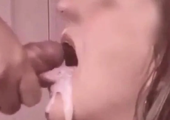 Girl blowjob to creamy cum in mouth from 2 angles