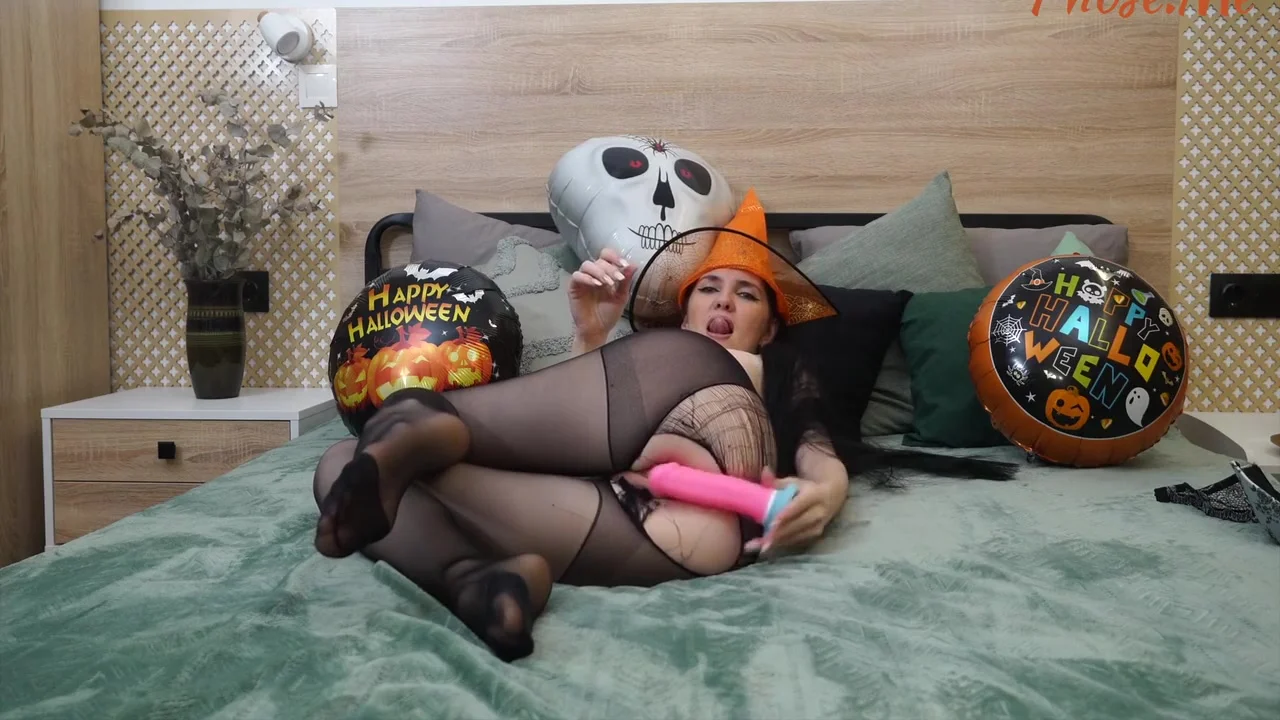 Good Witch Roxy In Her Sheer Black Pantyhose Fucking Her Pussy With Toy