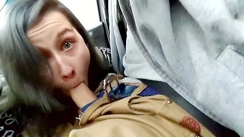 Highway Head - little horny Cocksucker gives Blowjob in Car while driving