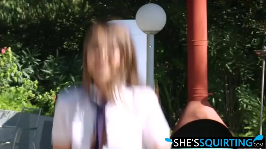 Hot and Horny school gal Riley likes to squirt on couch